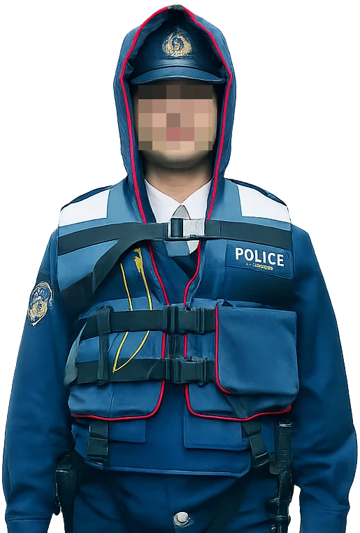 兵庫県警察本部と共同開発の頭と臀部も守る津波・水害対策用ライフジャケット